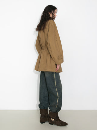 Drawstring Crewneck Mid-Length Trench Coat