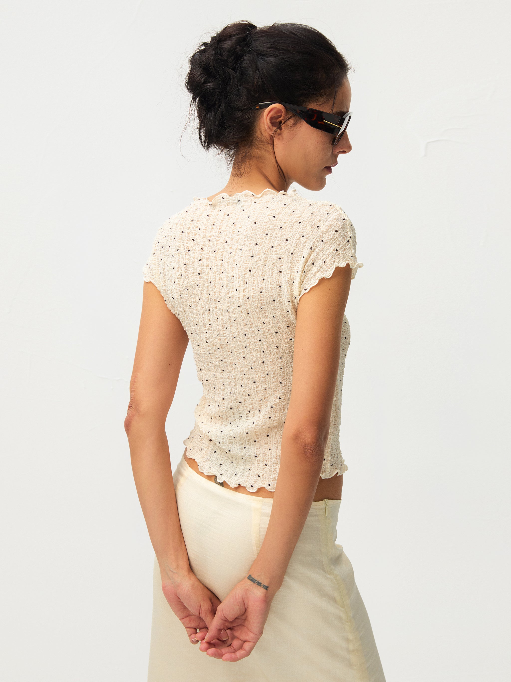 CUBIC Gingham Print Ruffle-Edge Top-6