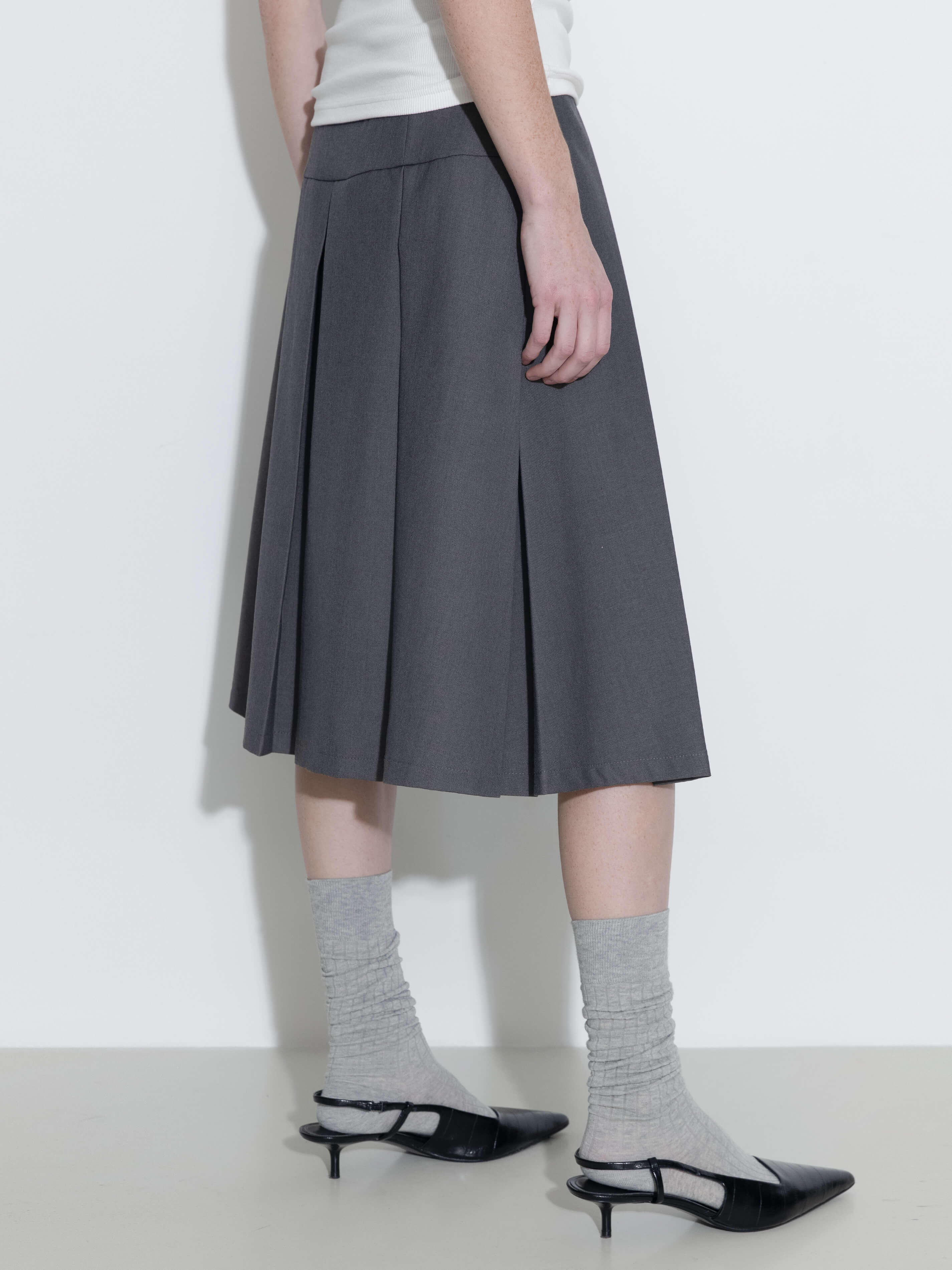 High Waist Pleated A-line Skirt-11