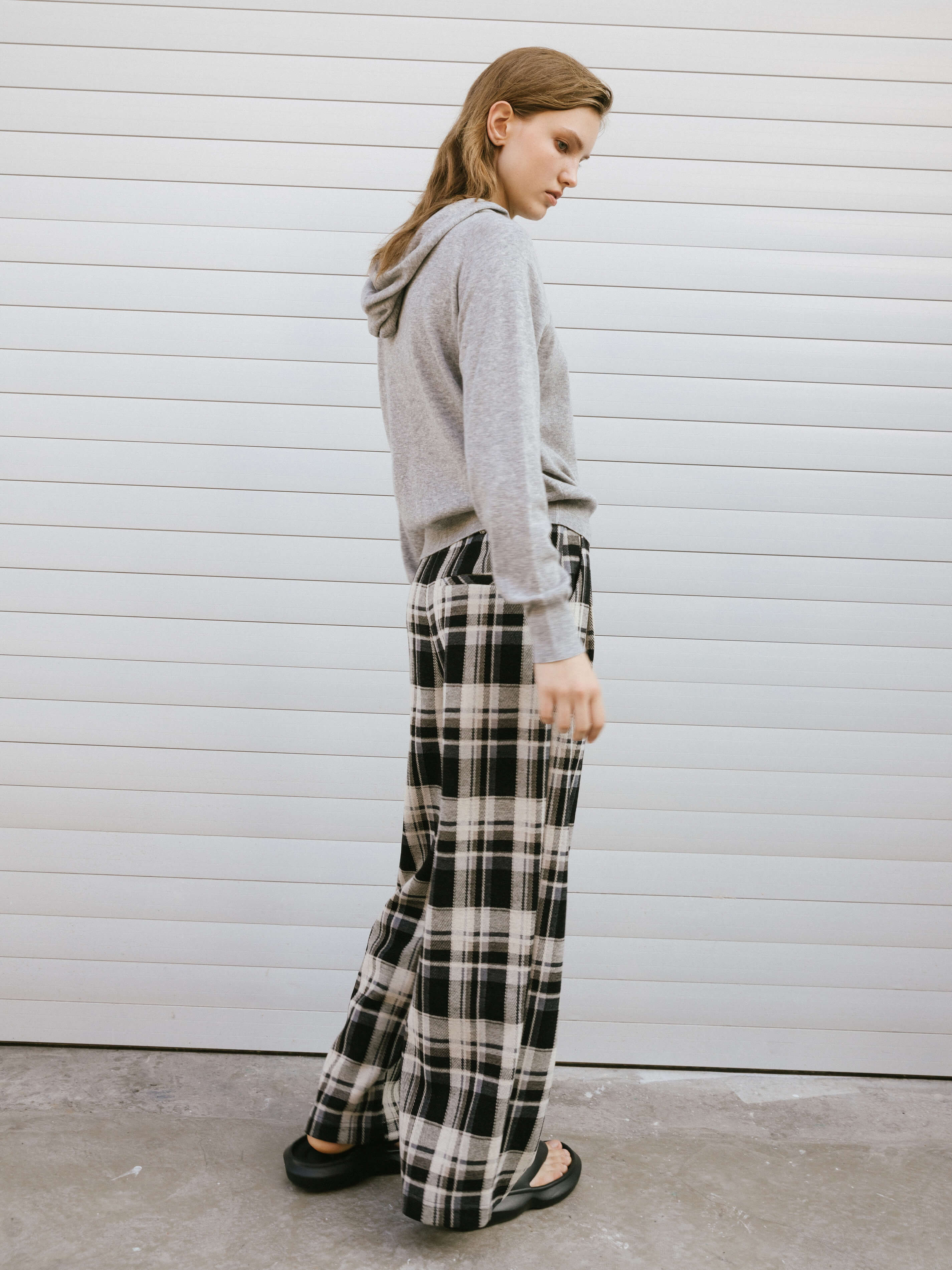 Black Checked Straight Trousers-6