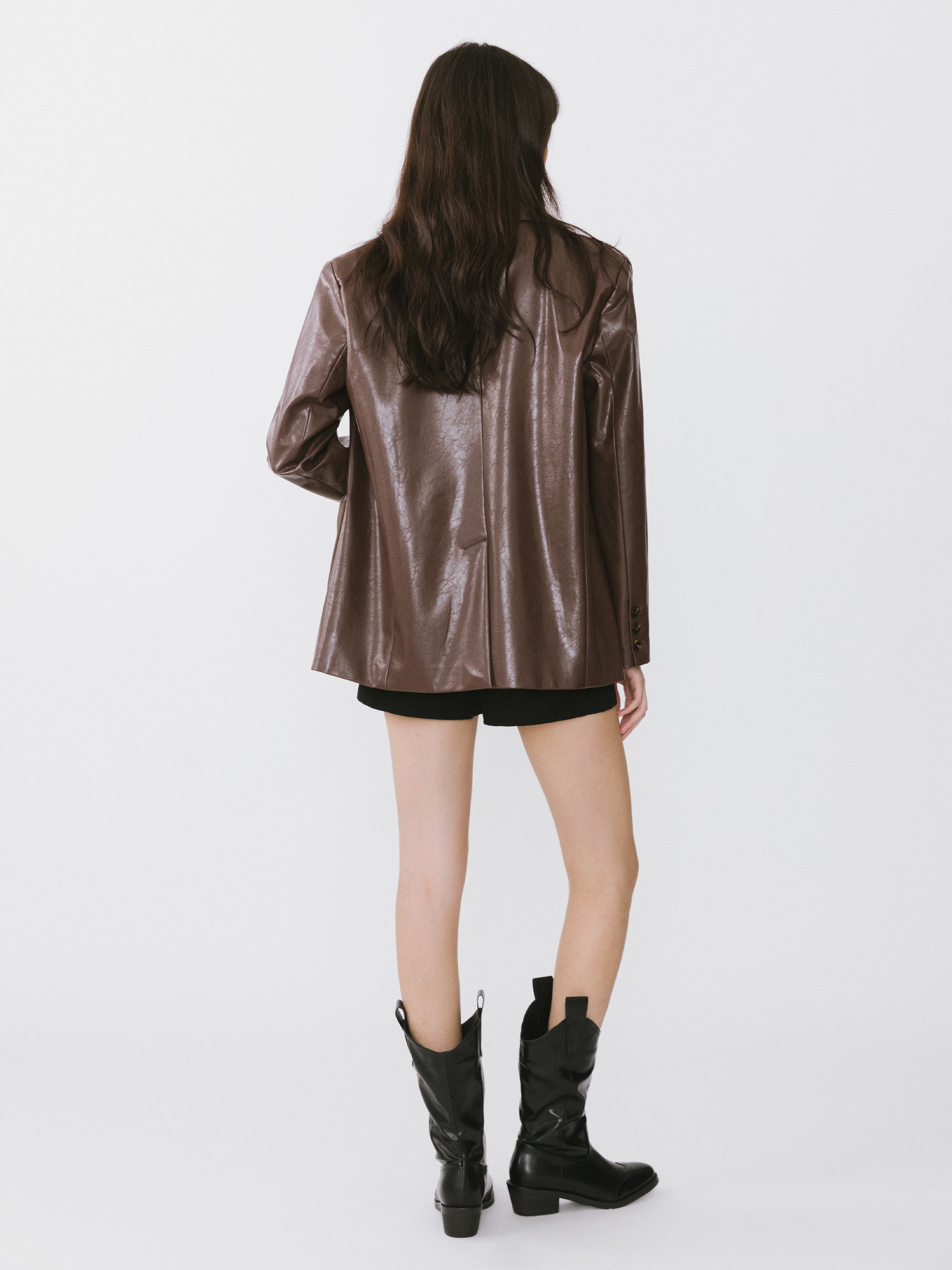 Faux Leather and Wool Oversized Blazer-7
