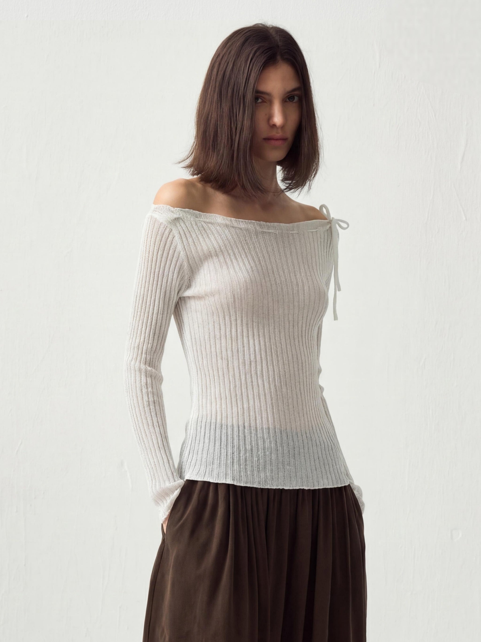 CUBIC Drawstring Rib Knit Top-2