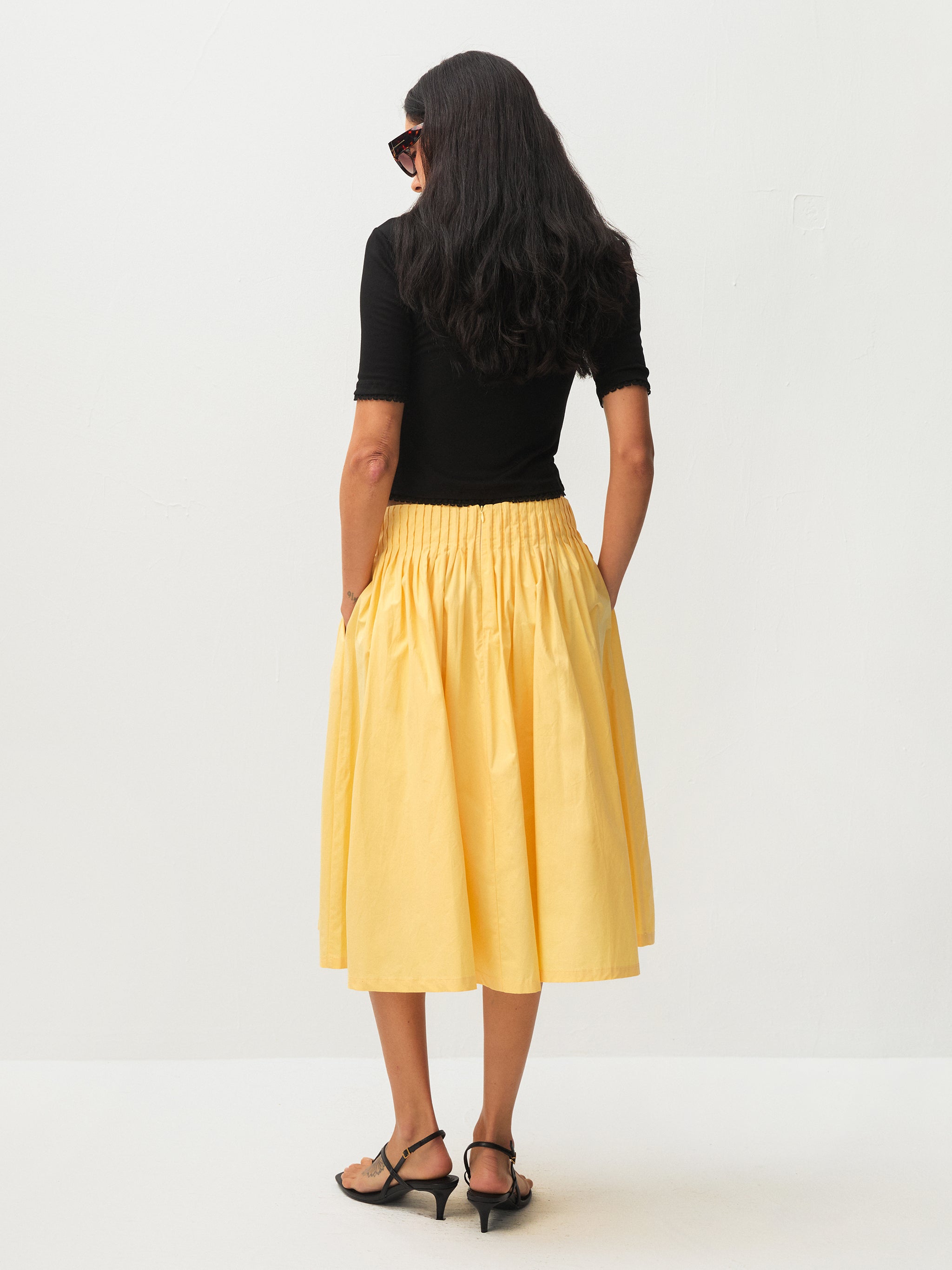 100% Cotton A-Line Midi Skirt-6