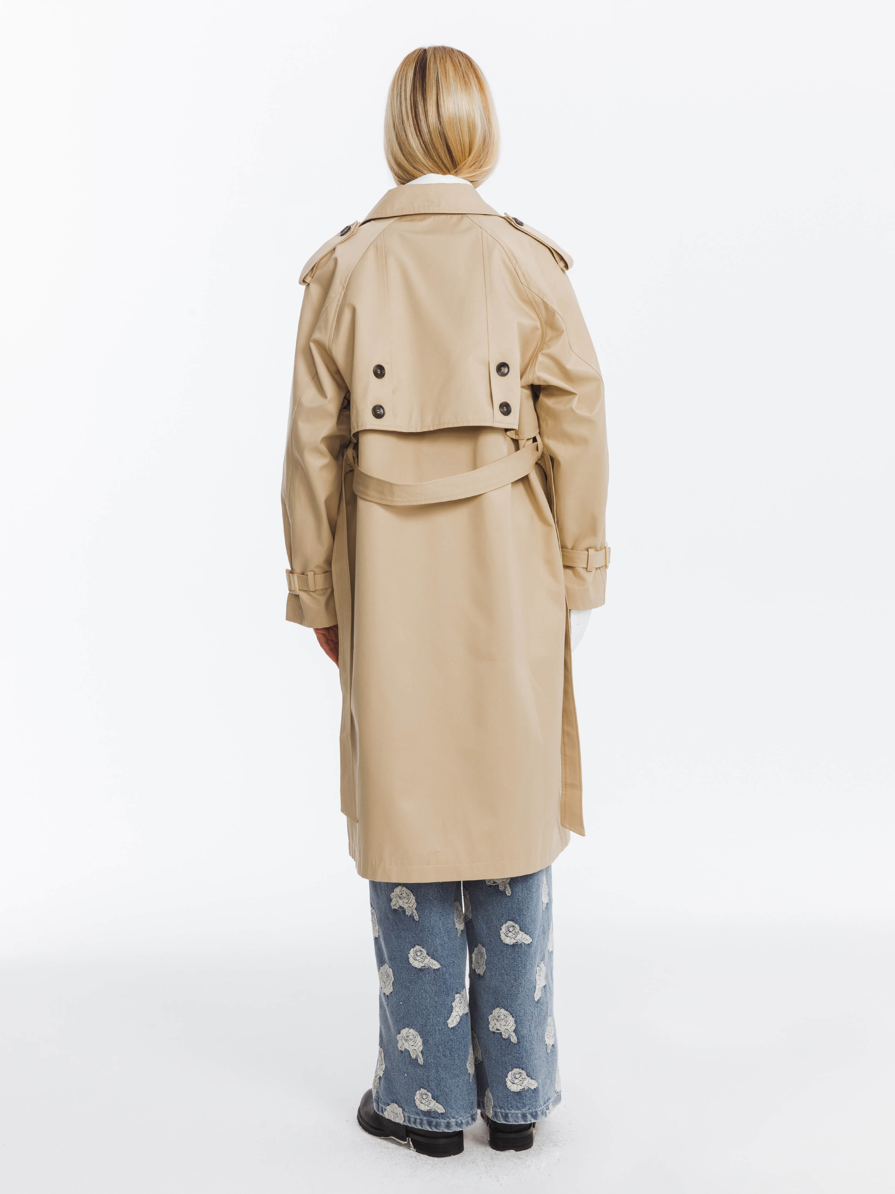 Double Breasted Cotton Blend Trench Coat-6