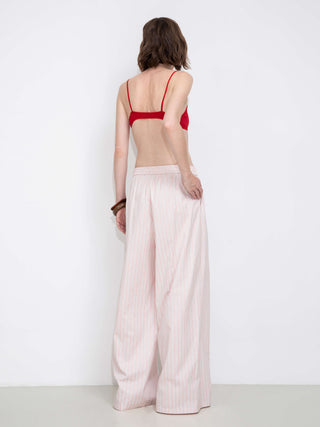 Pleated Striped Wide-Leg Trousers