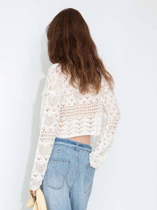 Tie Hollow-Out Knit Long Sleeve Cardigan