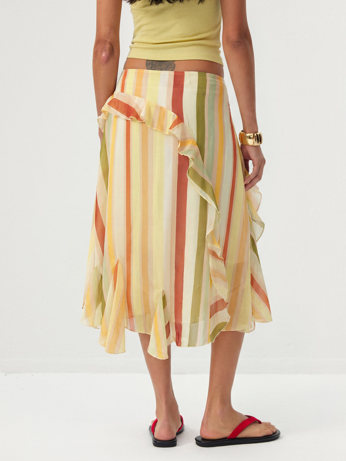 Colorful Striped Ruffled Asymmetrical Hem Skirt-6