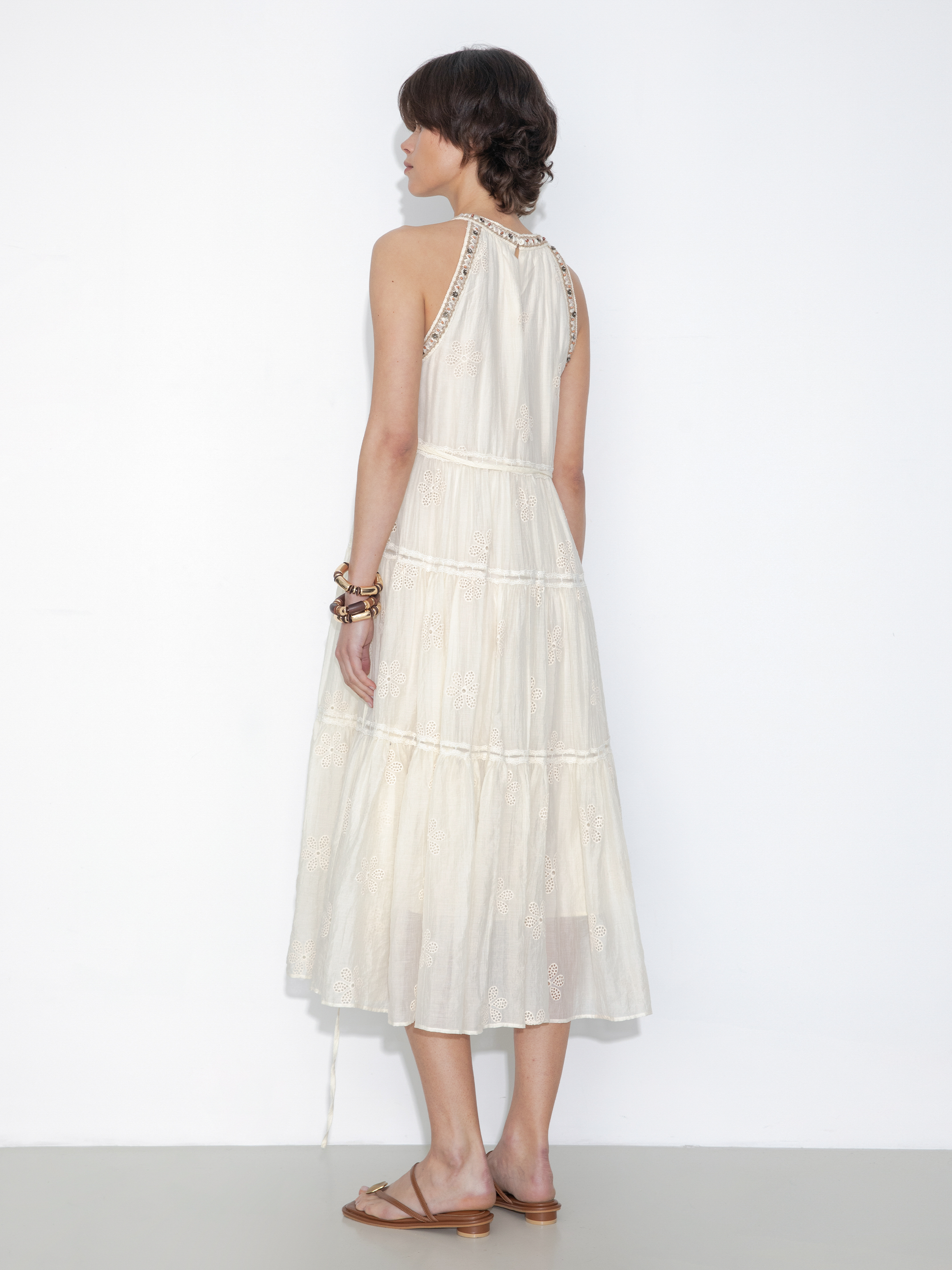 A-Line Halter Round-Neck Embroidered Maxi Dress-5