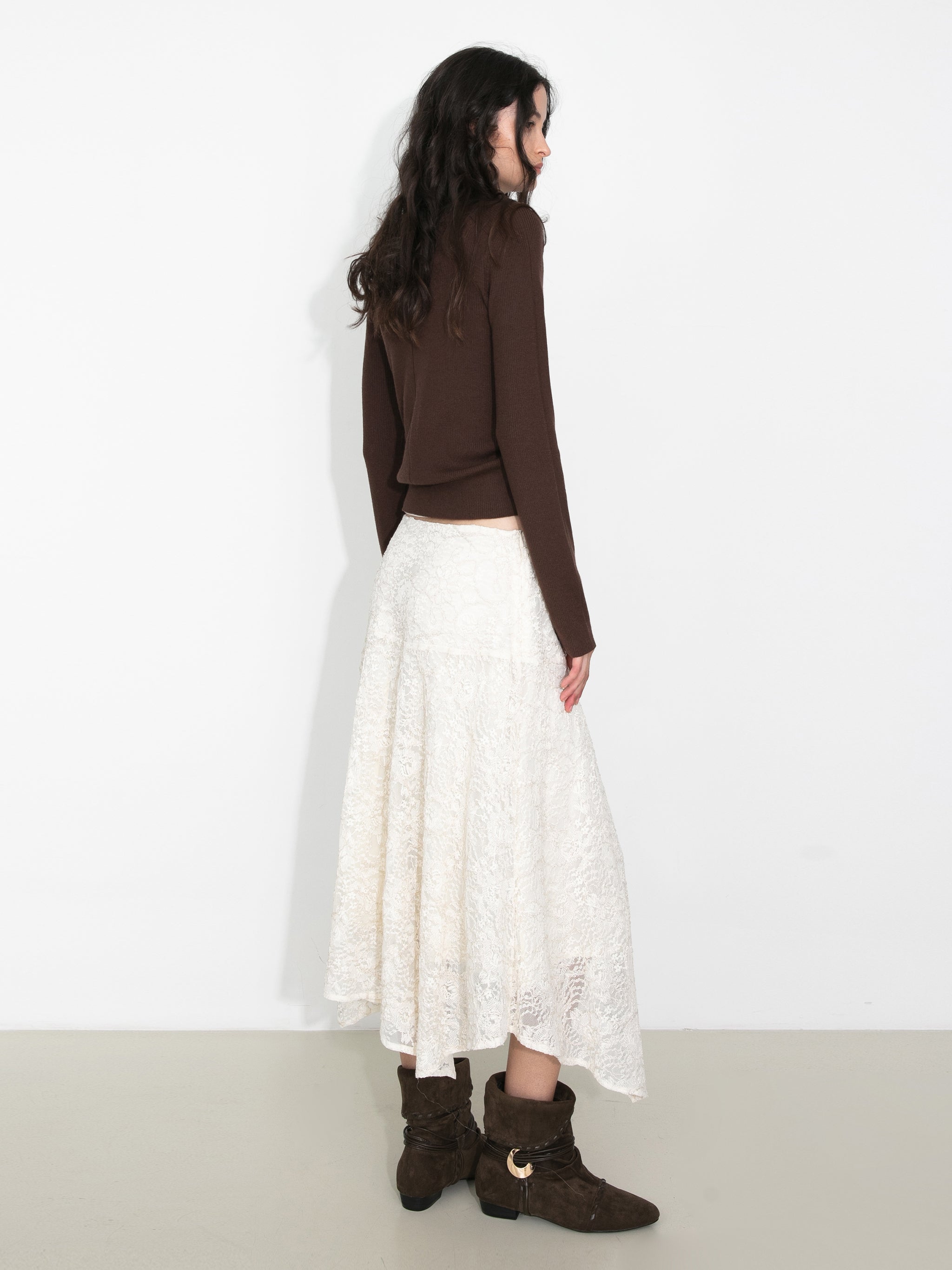 Asymmetrical Lace-Embroidered Skirt-6