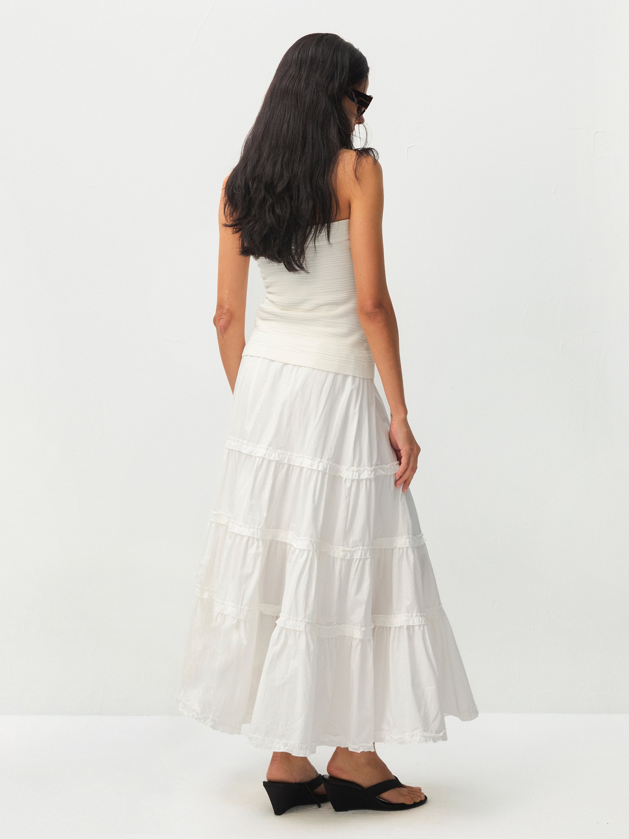 100% Cotton A-line Ruffled White Cake skirt-6