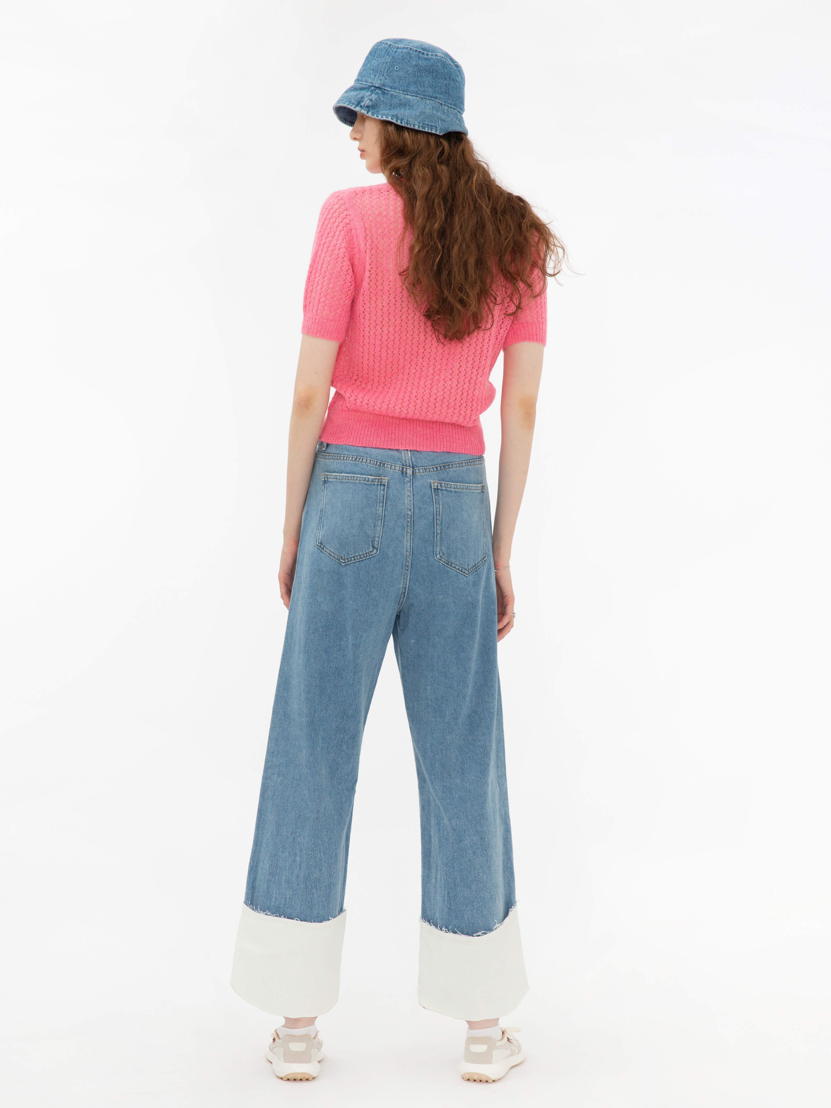 Blue and White Turn-Up Jeans-6