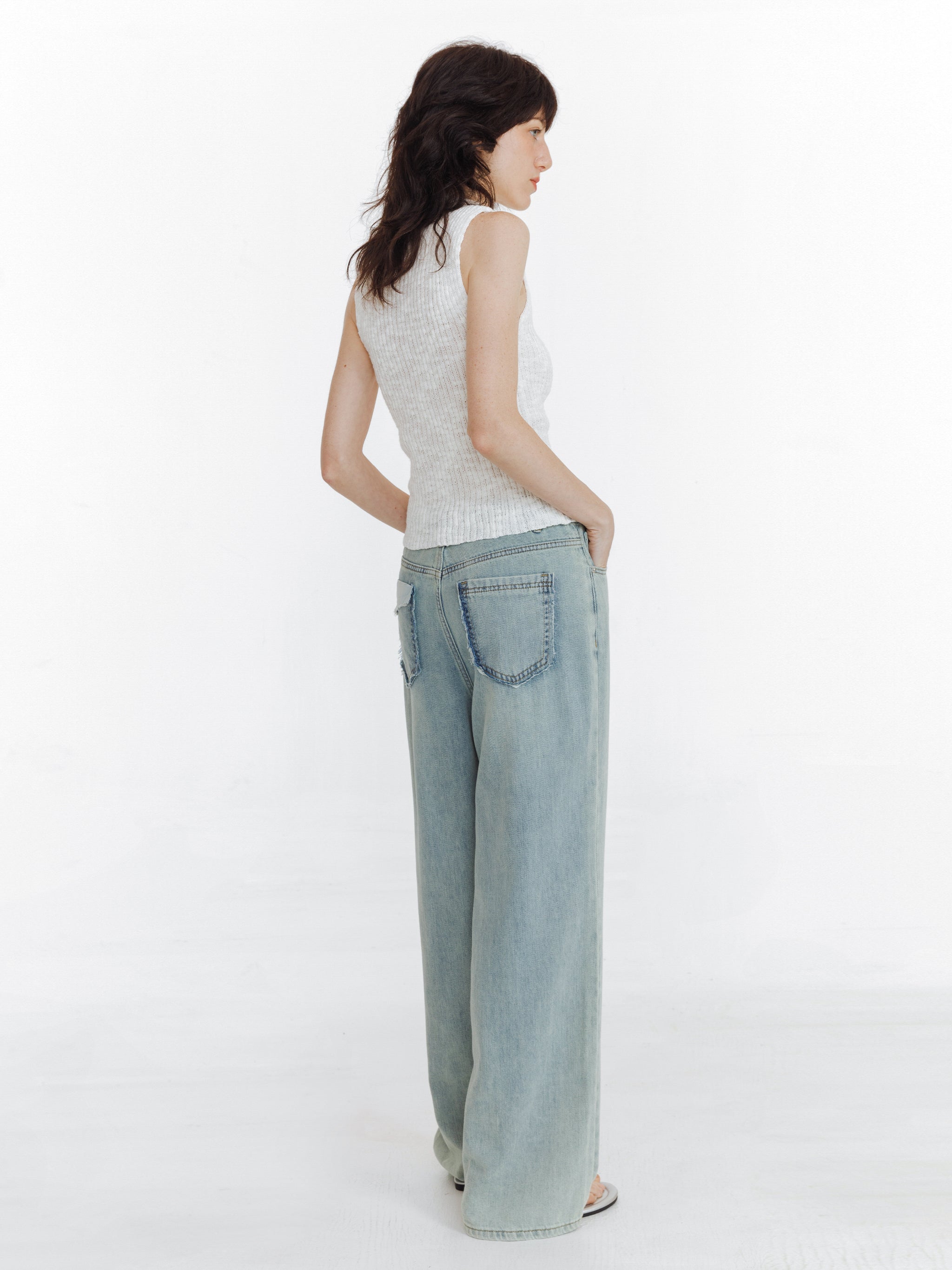 High Waist Loose Straight Washed Jeans-6