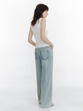 High Waist Loose Straight Washed Jeans