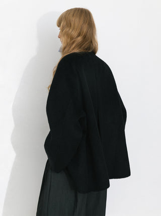 Wool Blend Stand-Collar Mid-Length Coat