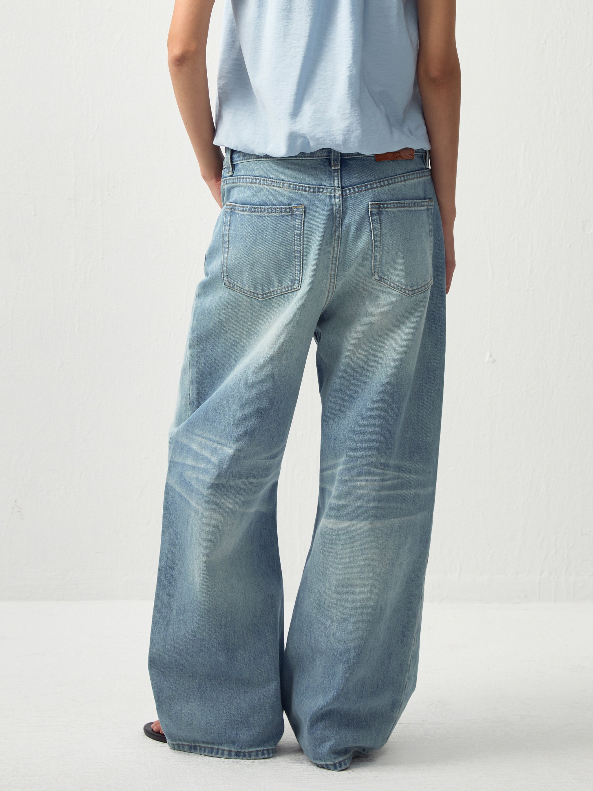 High-Waist Wide-Leg Washed Denim Jeans-6