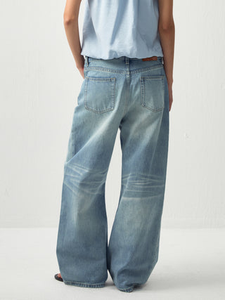 High-Waist Wide-Leg Washed Denim Jeans