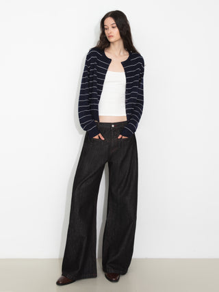 Striped Contrast Long-Sleeve Knit Cardigan