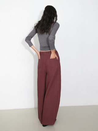 Wide Belted Tapered-Leg Denim Trousers