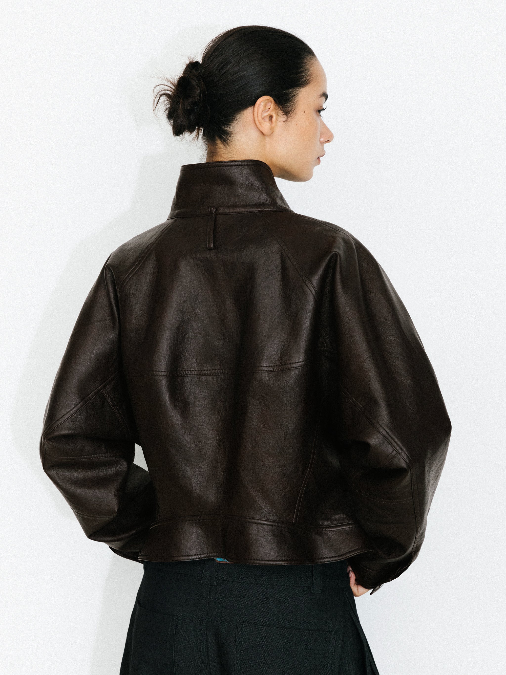 Curved Sleeve Faux Leather Jacket-6