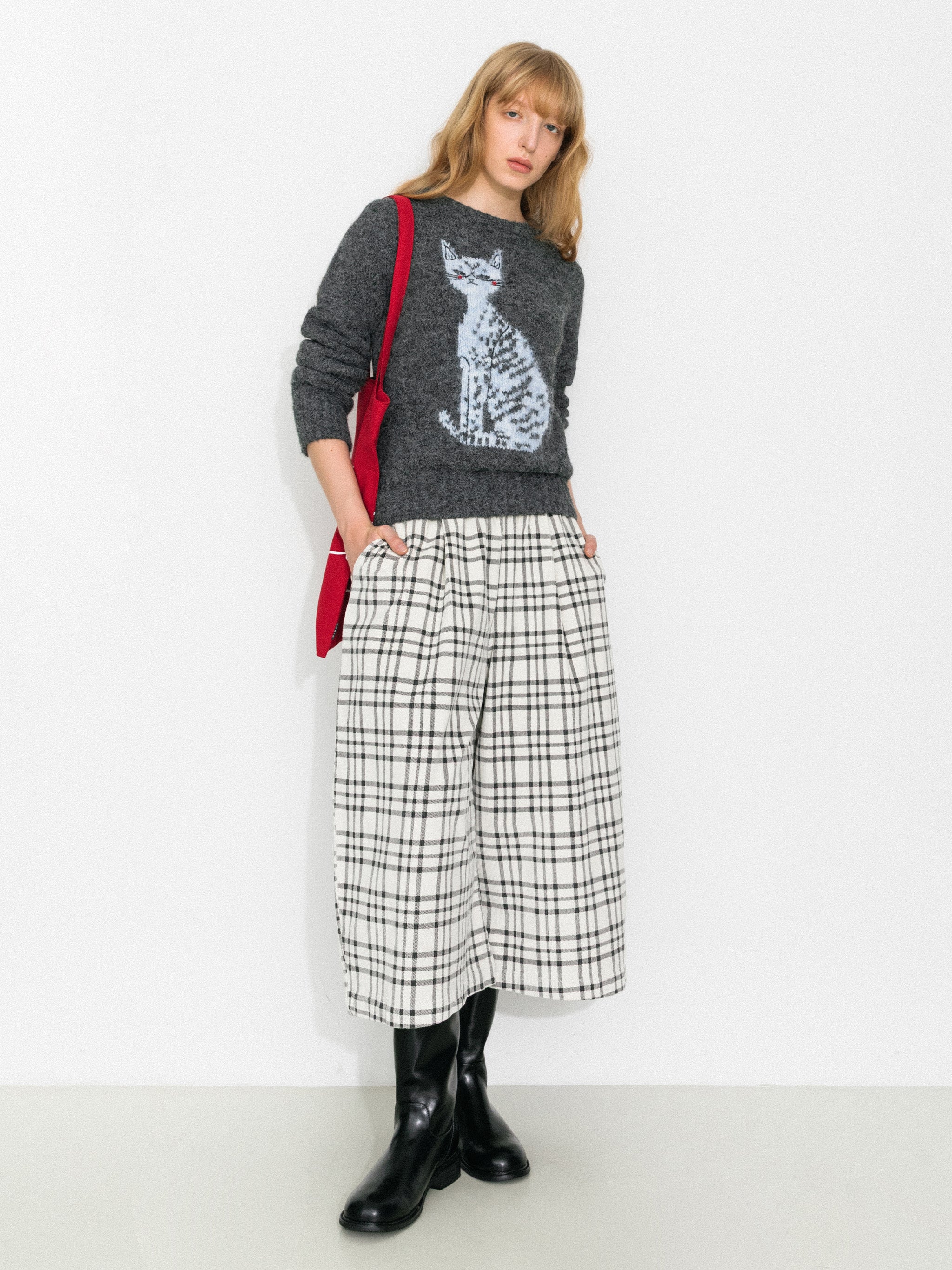 Vintage Plaid Curved Cropped Trousers-6