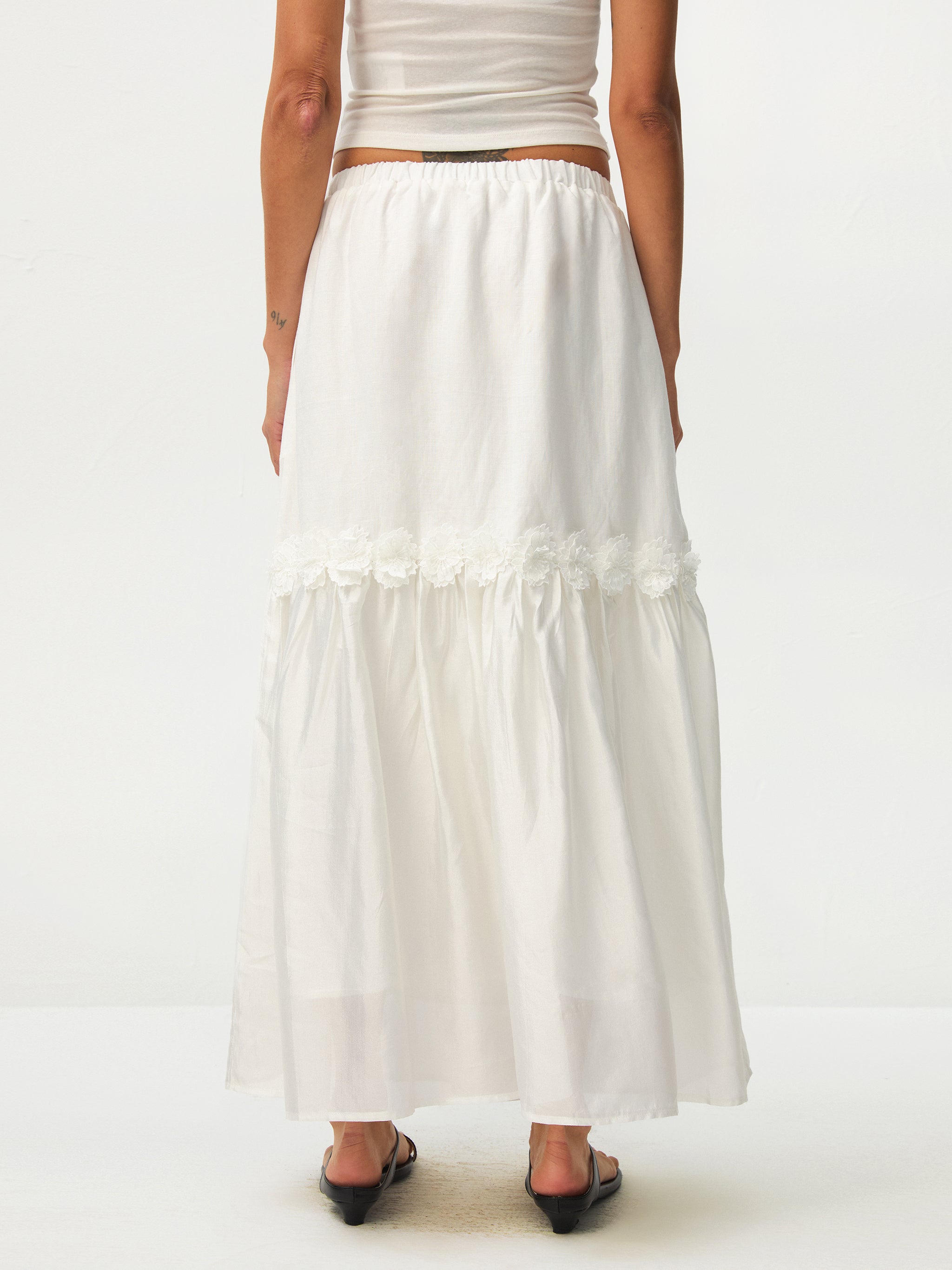 CUBIC Floral Appliqué Tiered Maxi Skirt-6