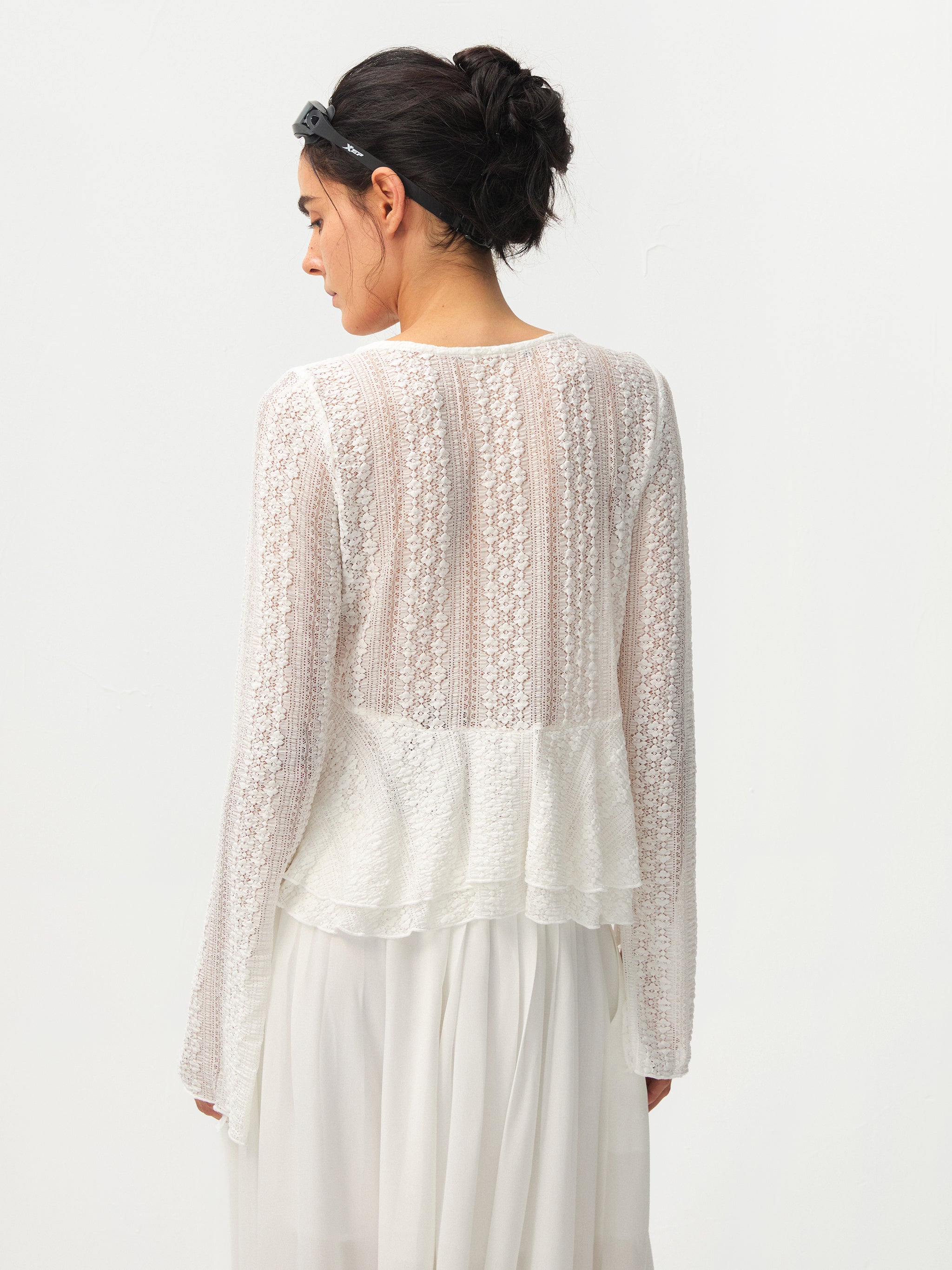 CUBIC Sheer Knit Tie-Front Peplum Top-6