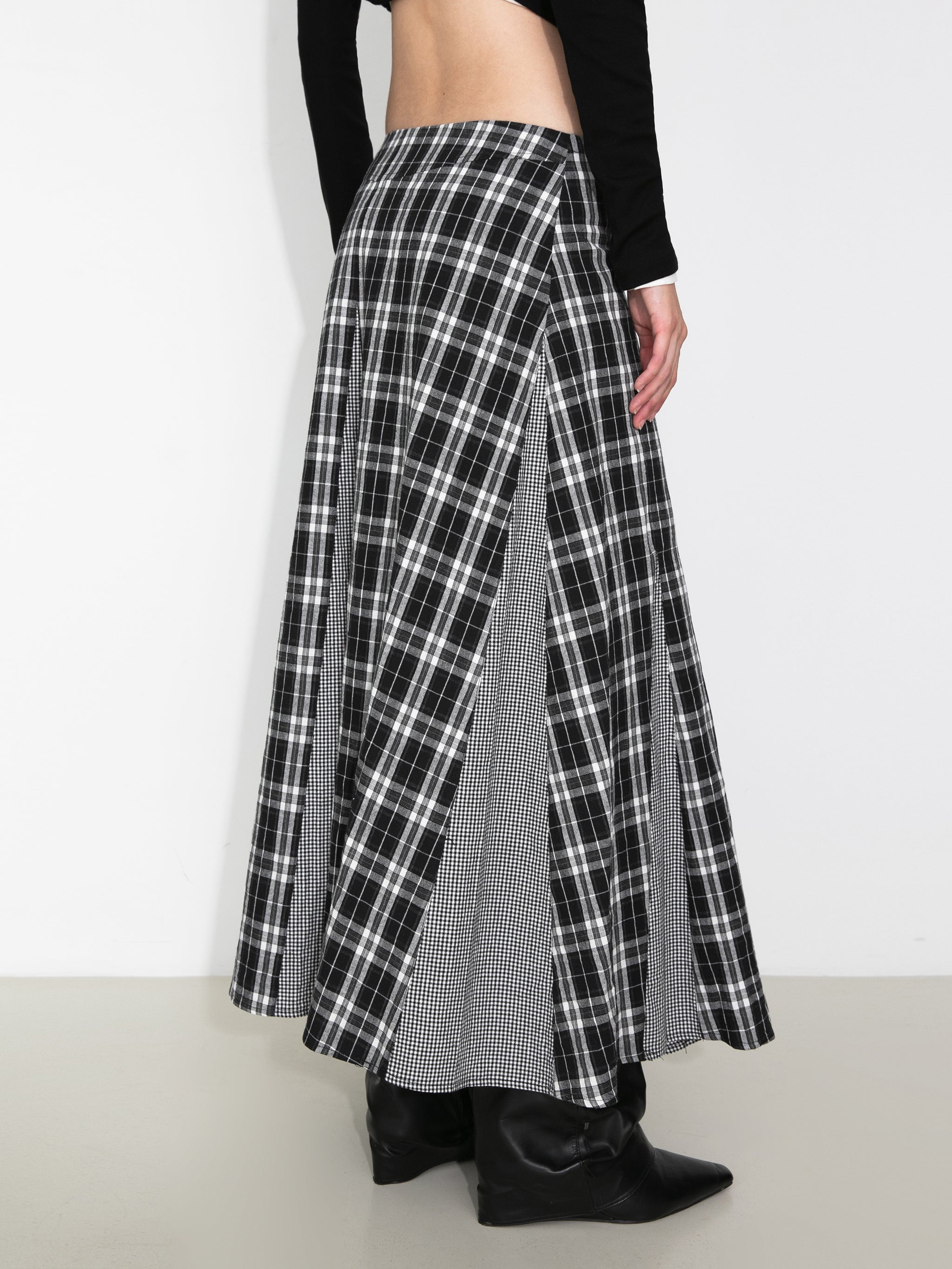 100% Cotton Patchwork Check A-Line Maxi Skirt-6