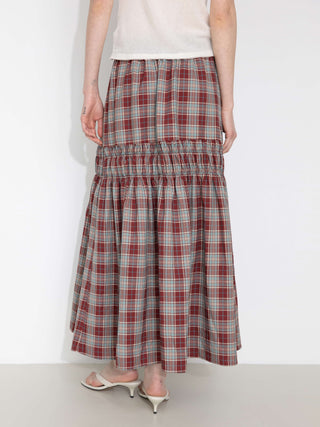 Elastic Drawstring High Waist Checked Skirt