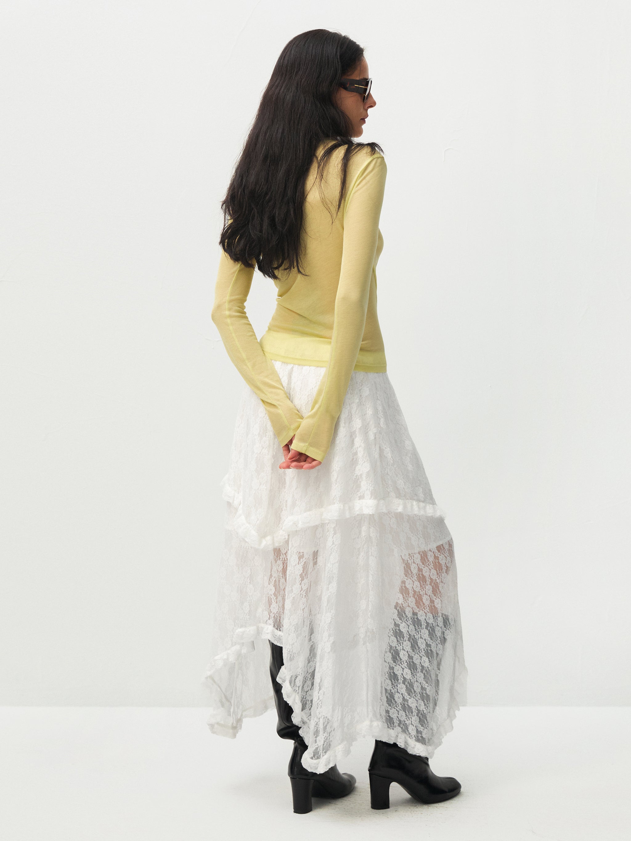 Lace Asymmetrical Layered Maxi Skirt-6