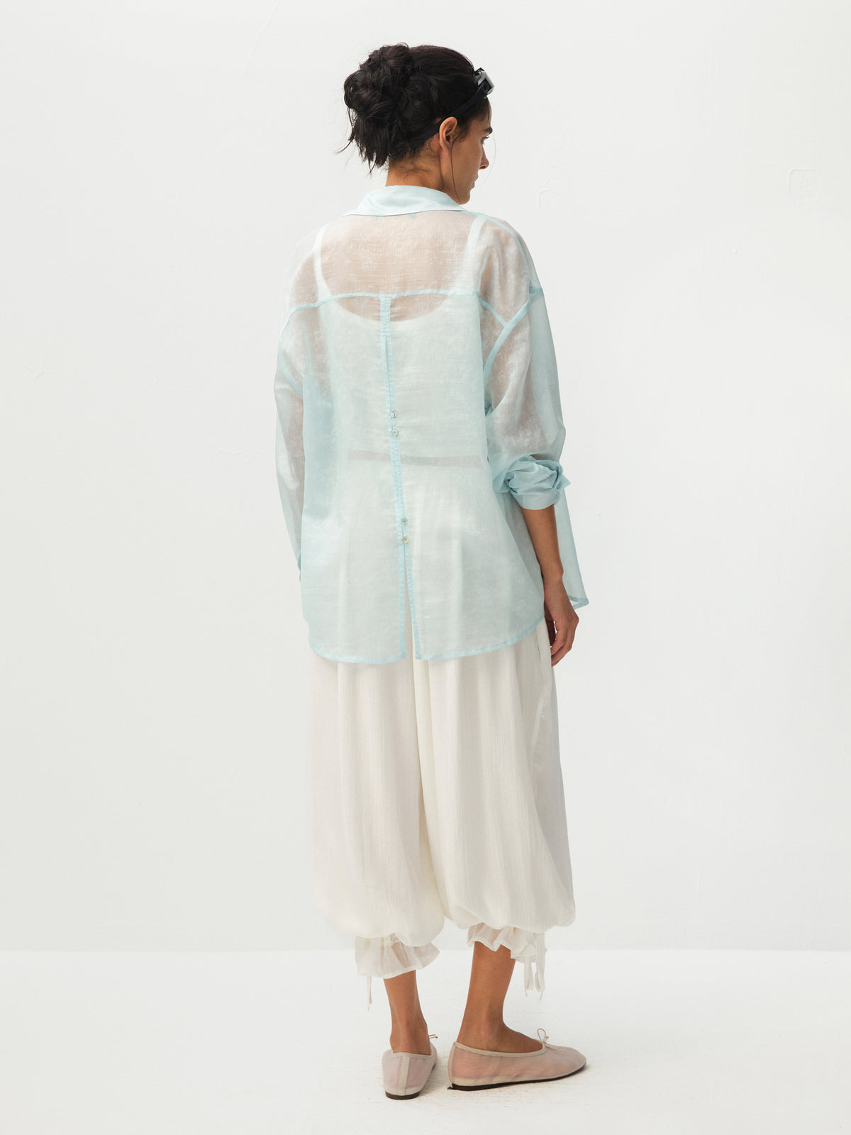 CUBIC Lyocell Oversized Sheer Button-Down Shirt-6