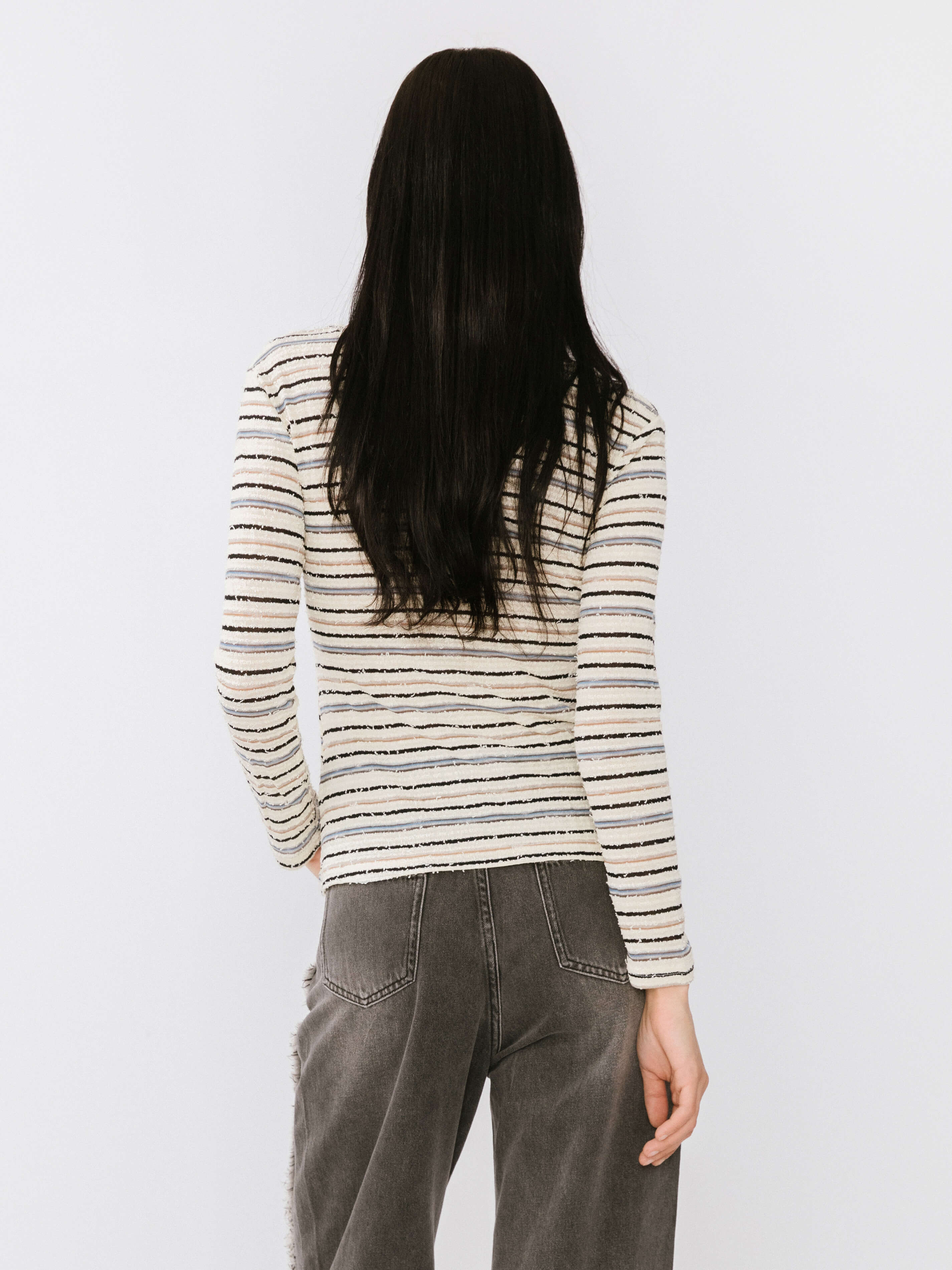 Front Slit Striped Long Sleeve Top-6
