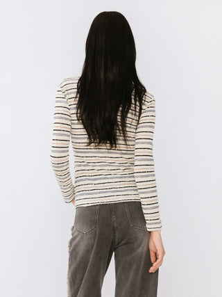 Front Slit Striped Long Sleeve Top