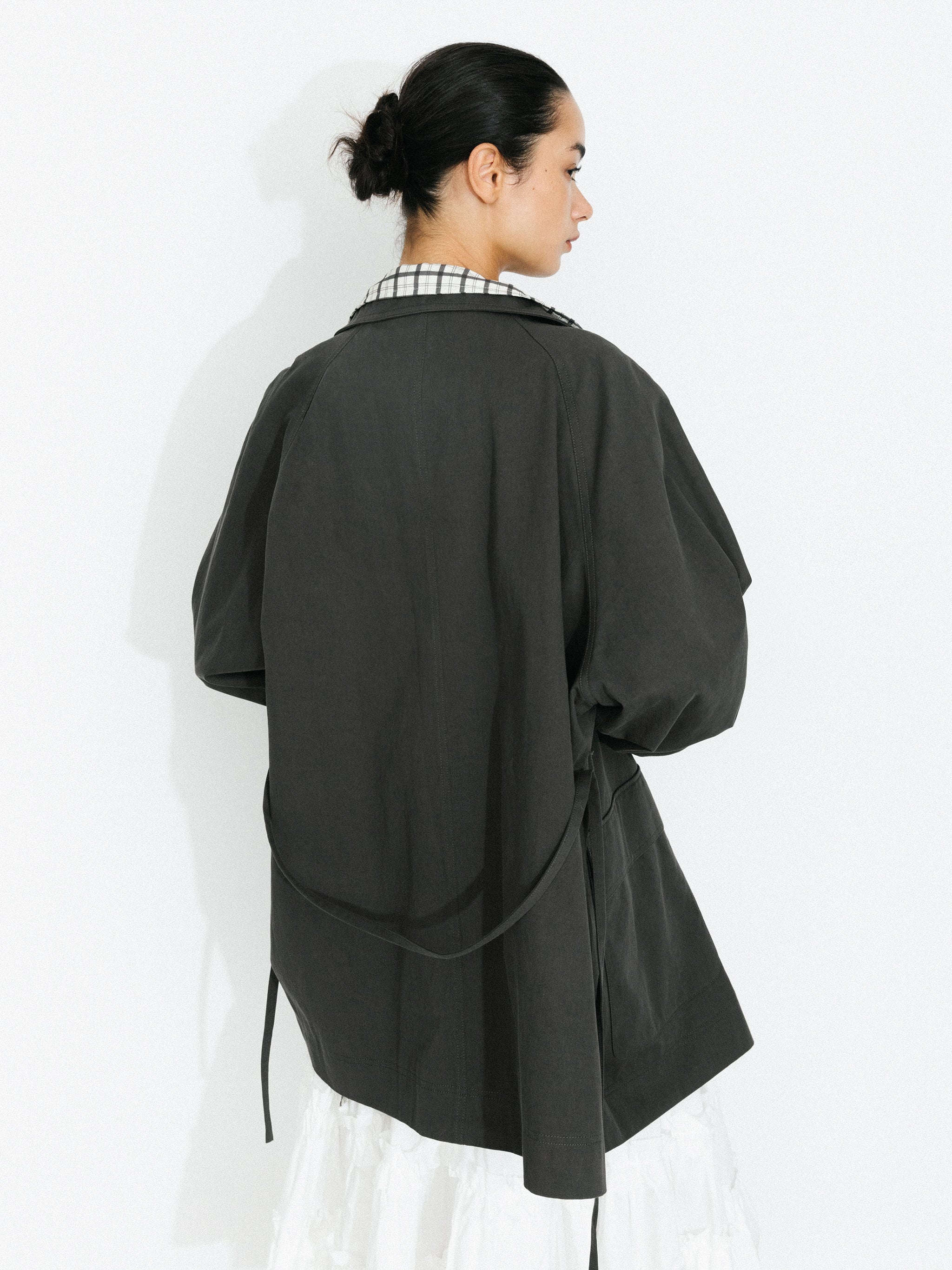 100% Cotton Stand Collar Mid-Length Tie-Waist Trench Coat-6