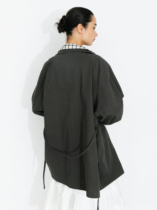 100% Cotton Stand Collar Mid-Length Tie-Waist Trench Coat