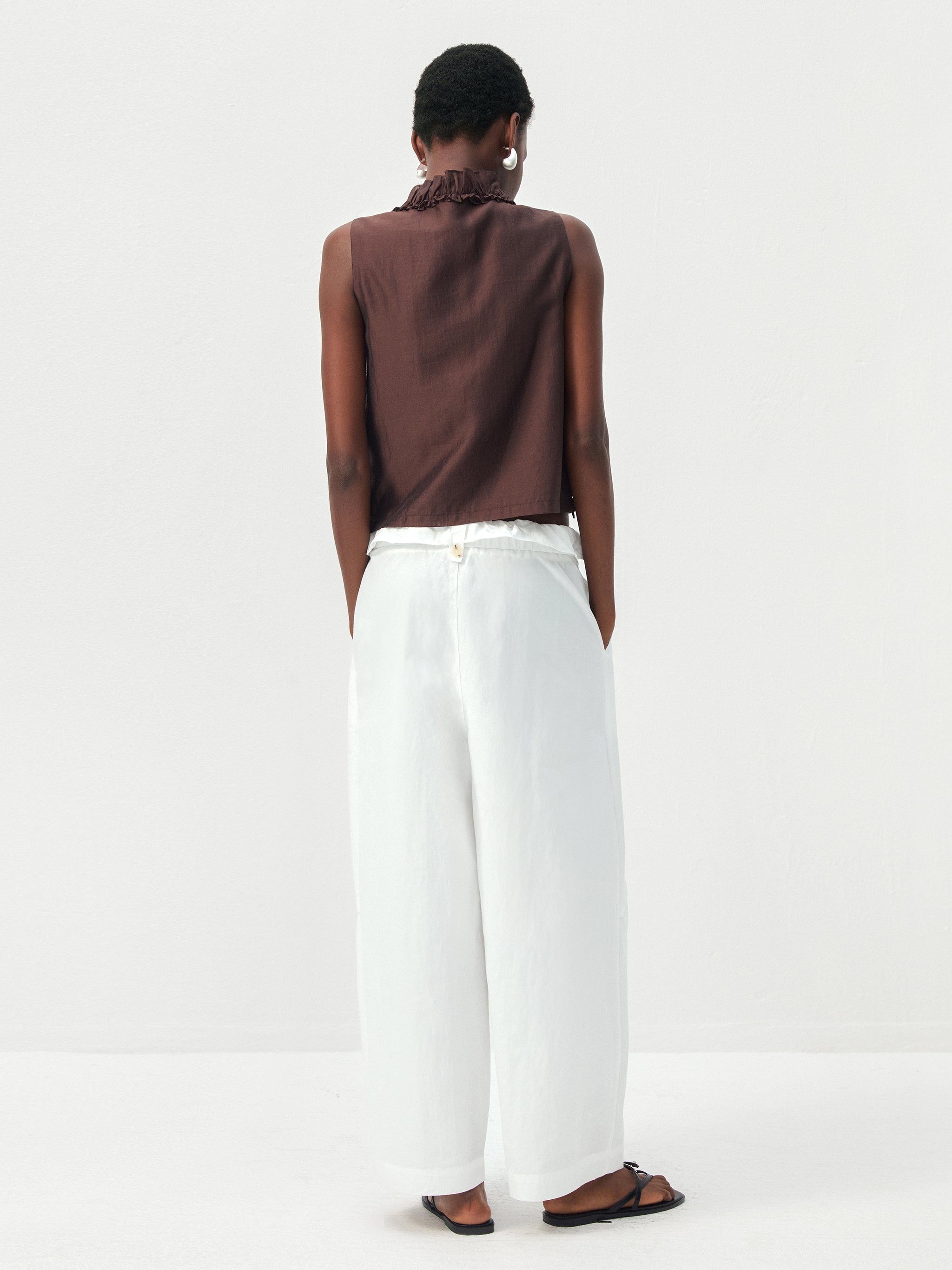 CUBIC Cotton-Blend Fold-Over Waist Wide-Leg Trousers-6