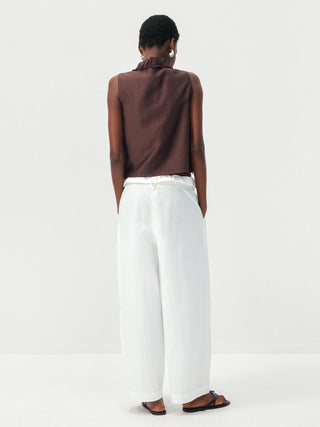 CUBIC Cotton-Blend Fold-Over Waist Wide-Leg Trousers