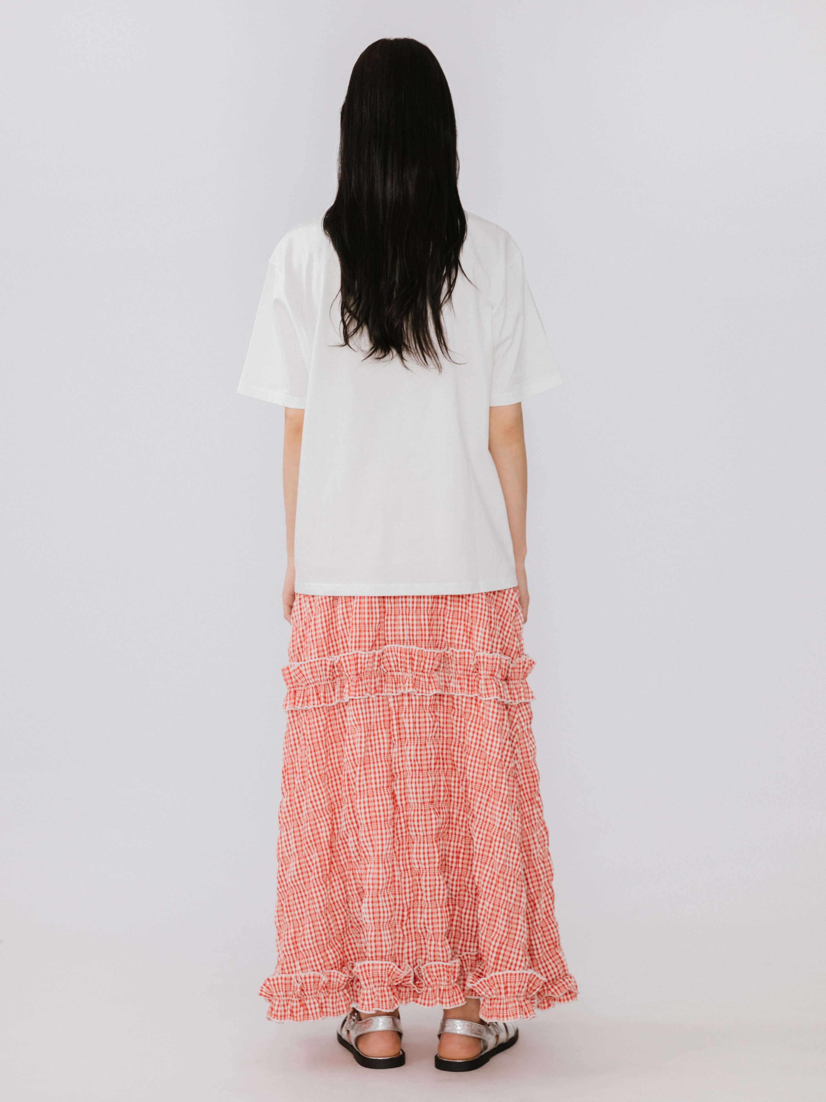 Red Tartan Frilled Midi Skirt-6