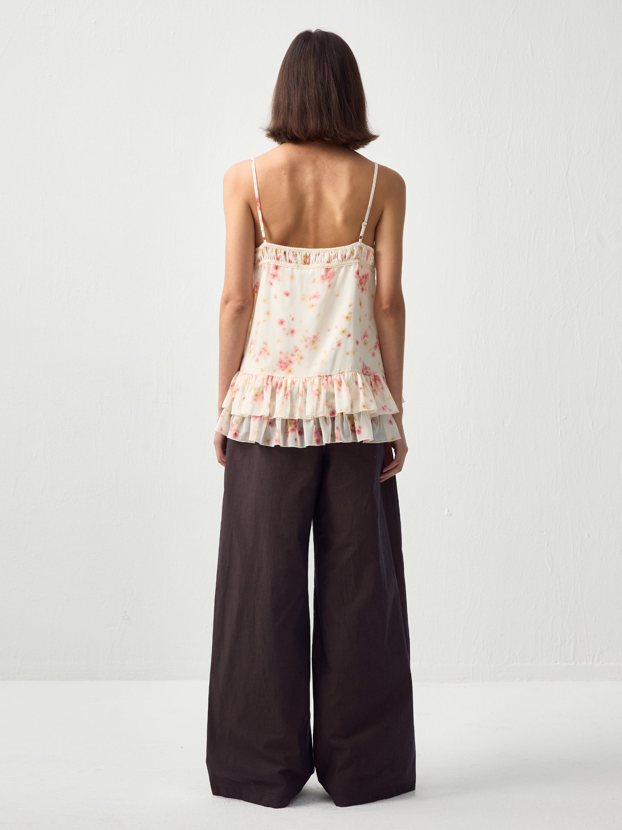 CUBIC Lace V-Neck Ruffle Floral Camisole-6