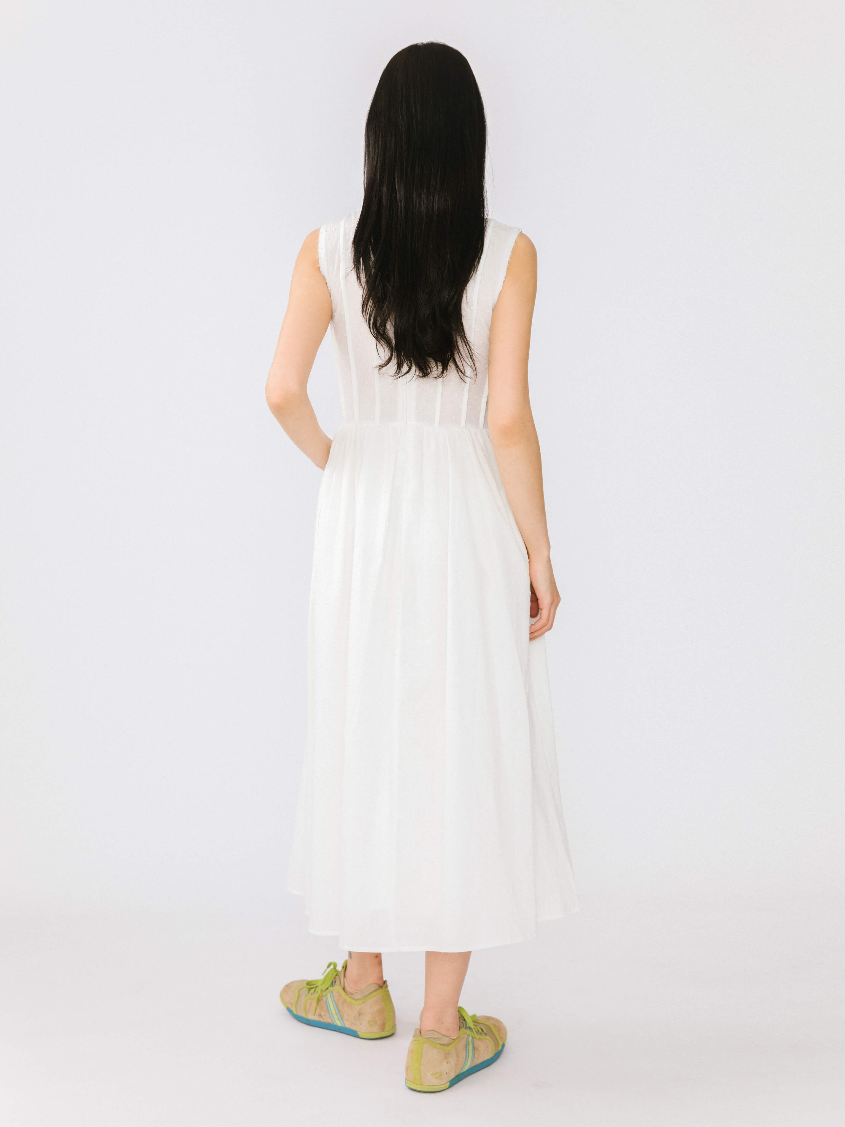 Pure Cotton Sleeveless White Dress-6