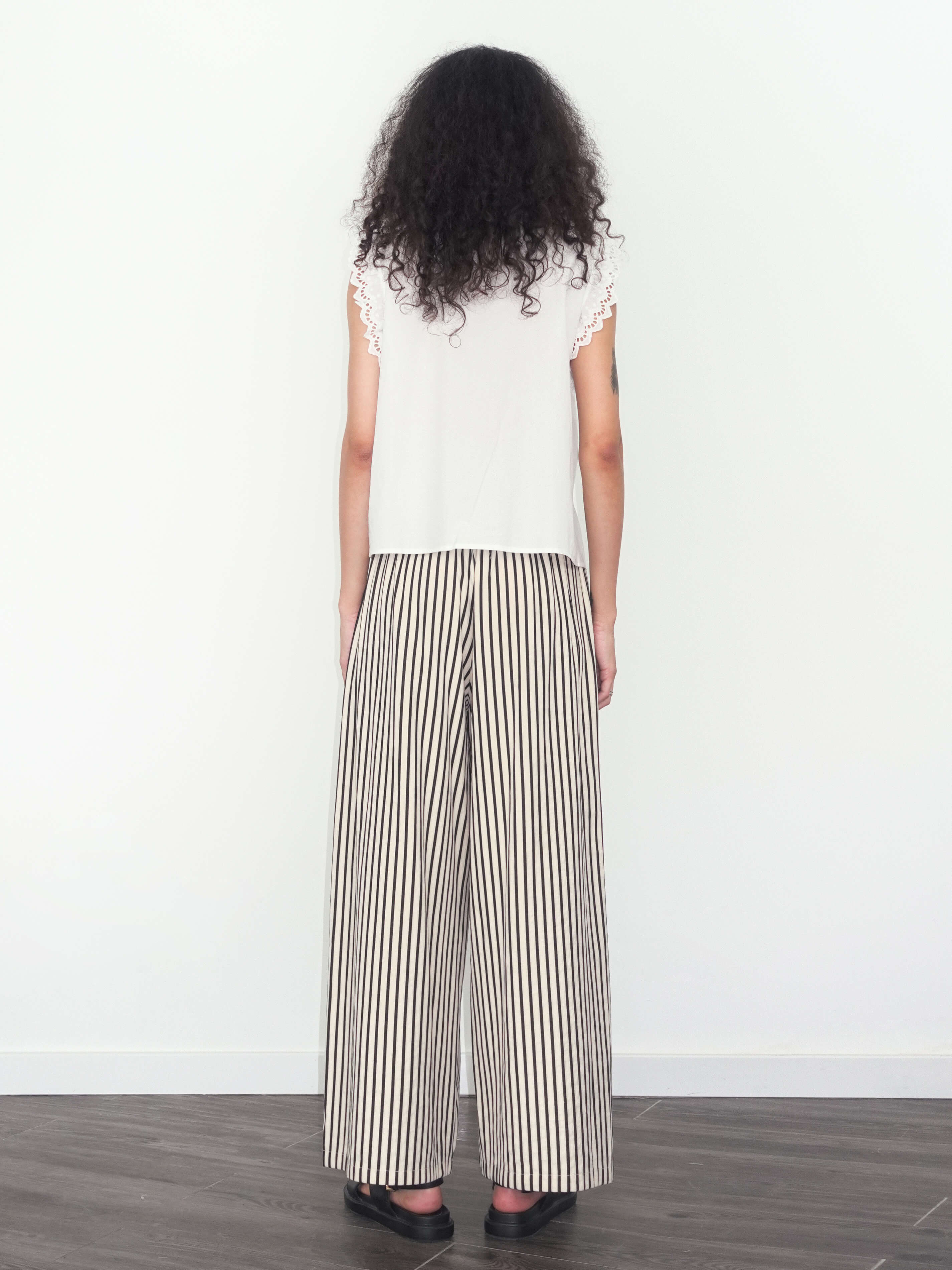 Elastic Waist Striped Straight Trousers-6