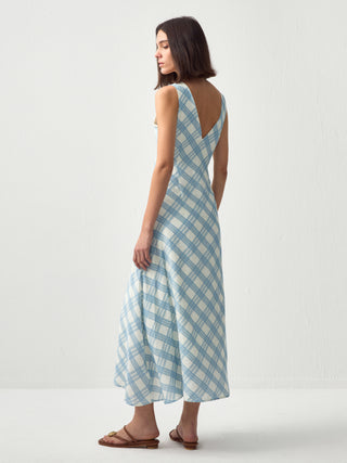 Plaid V-Neck Sleeveless Maxi Dress