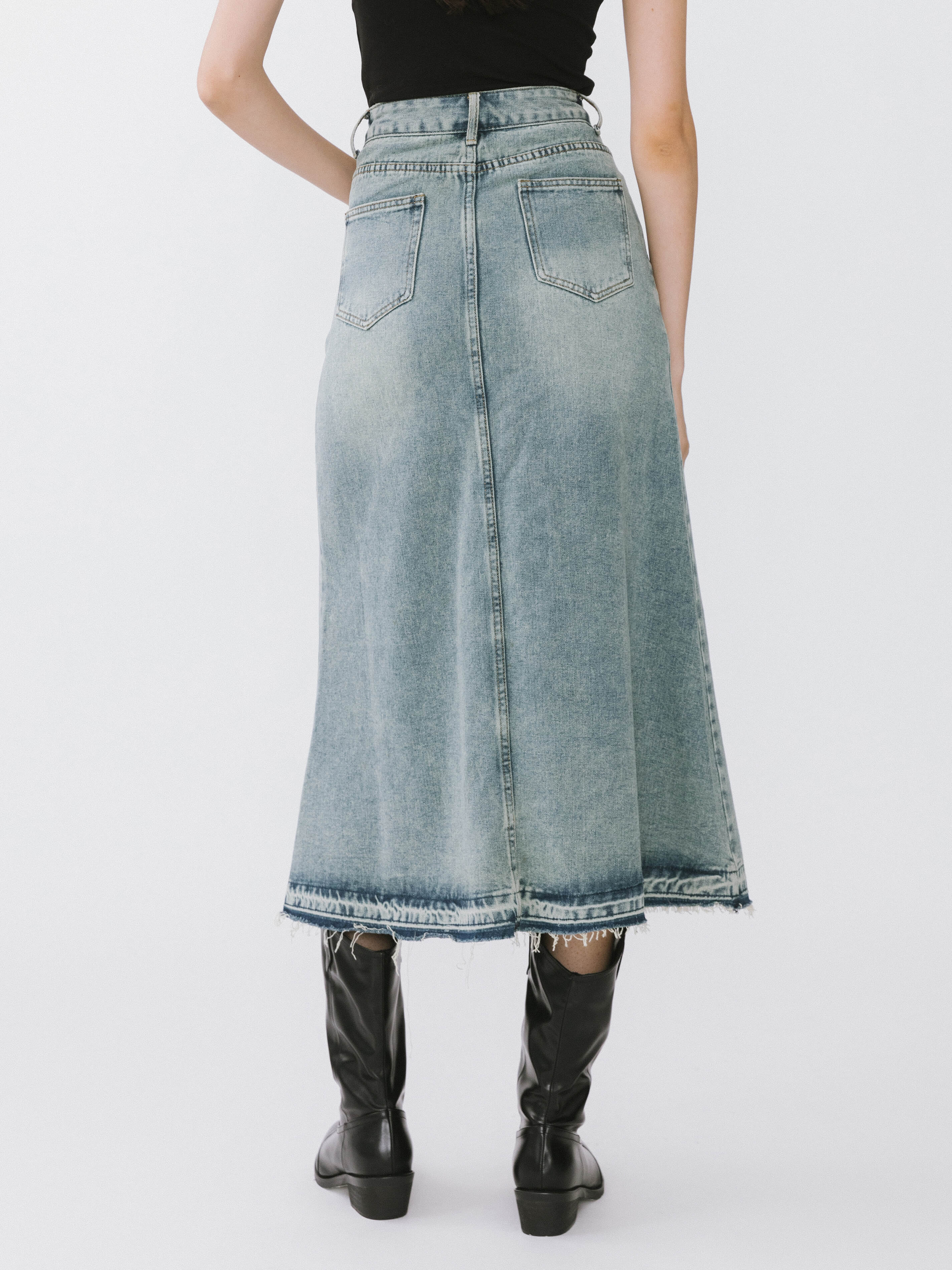A-line Denim Maxi Skirt-6