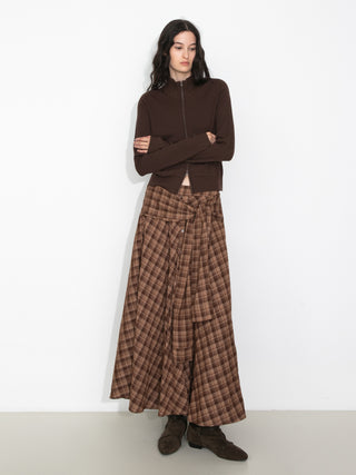 Plaid A-Line Skirt with Faux Shirt Sleeve Tie