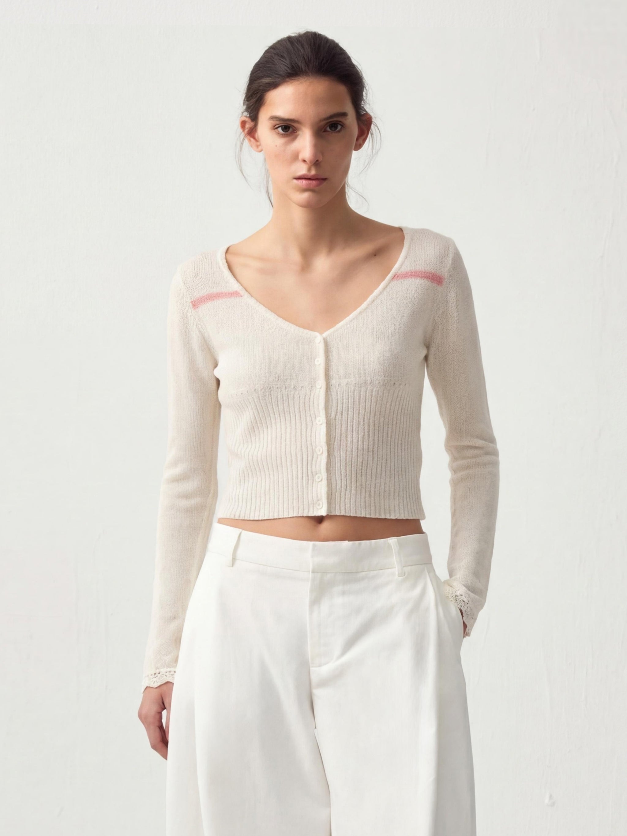 CUBIC Contrast Wool Blend Lace Cardigan-7