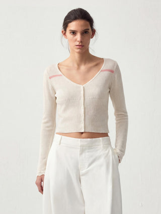 CUBIC Contrast Wool Blend Lace Cardigan