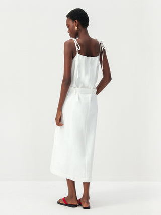 CUBIC Cotton-Linen Blend Tie-Shoulder Belted Midi Dress