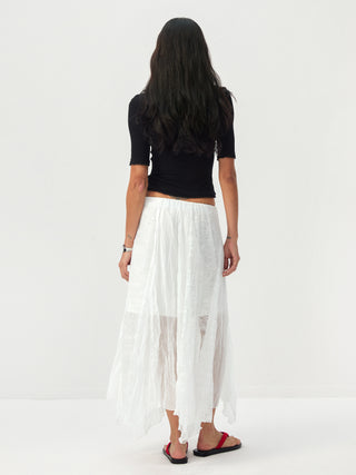 CUBIC Lace-Overlay Asymmetrical Sheer Midi Skirt