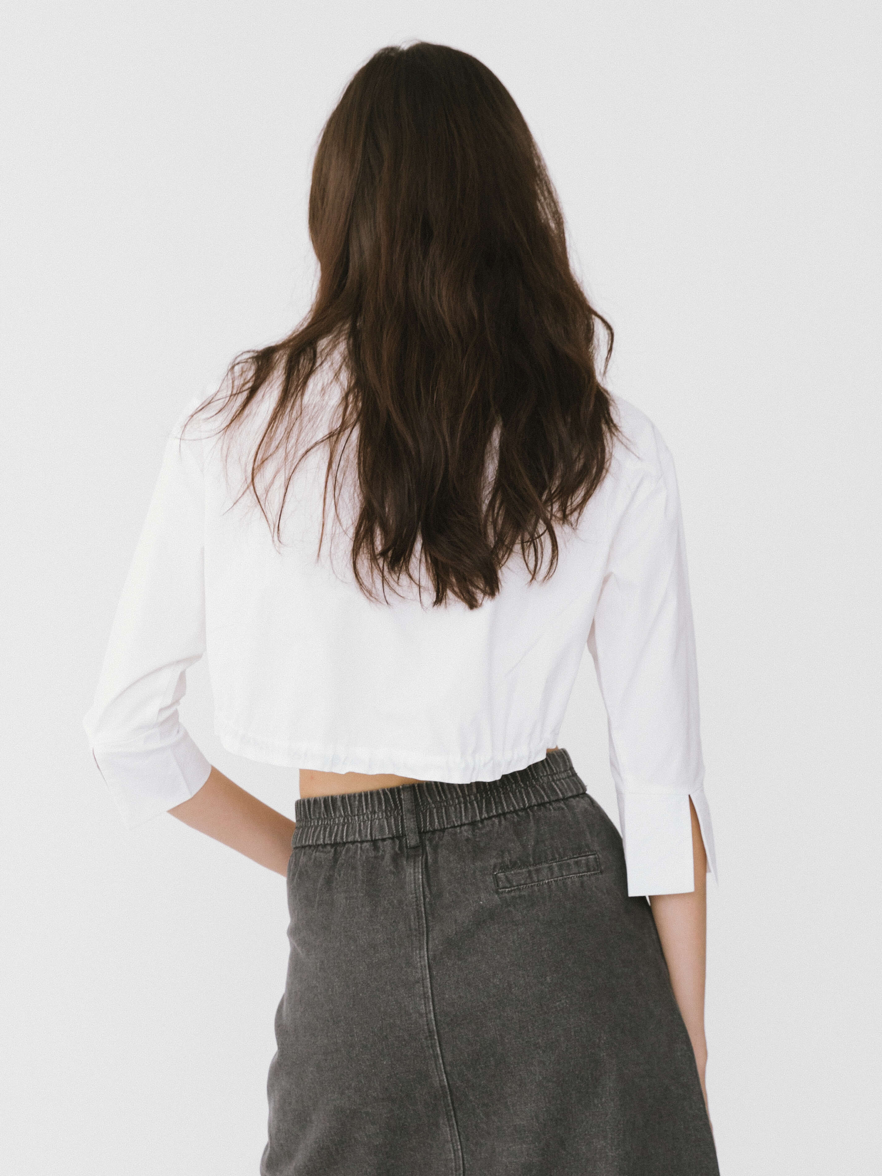 Extra Cropped Shirt with Drawstring Waist-6
