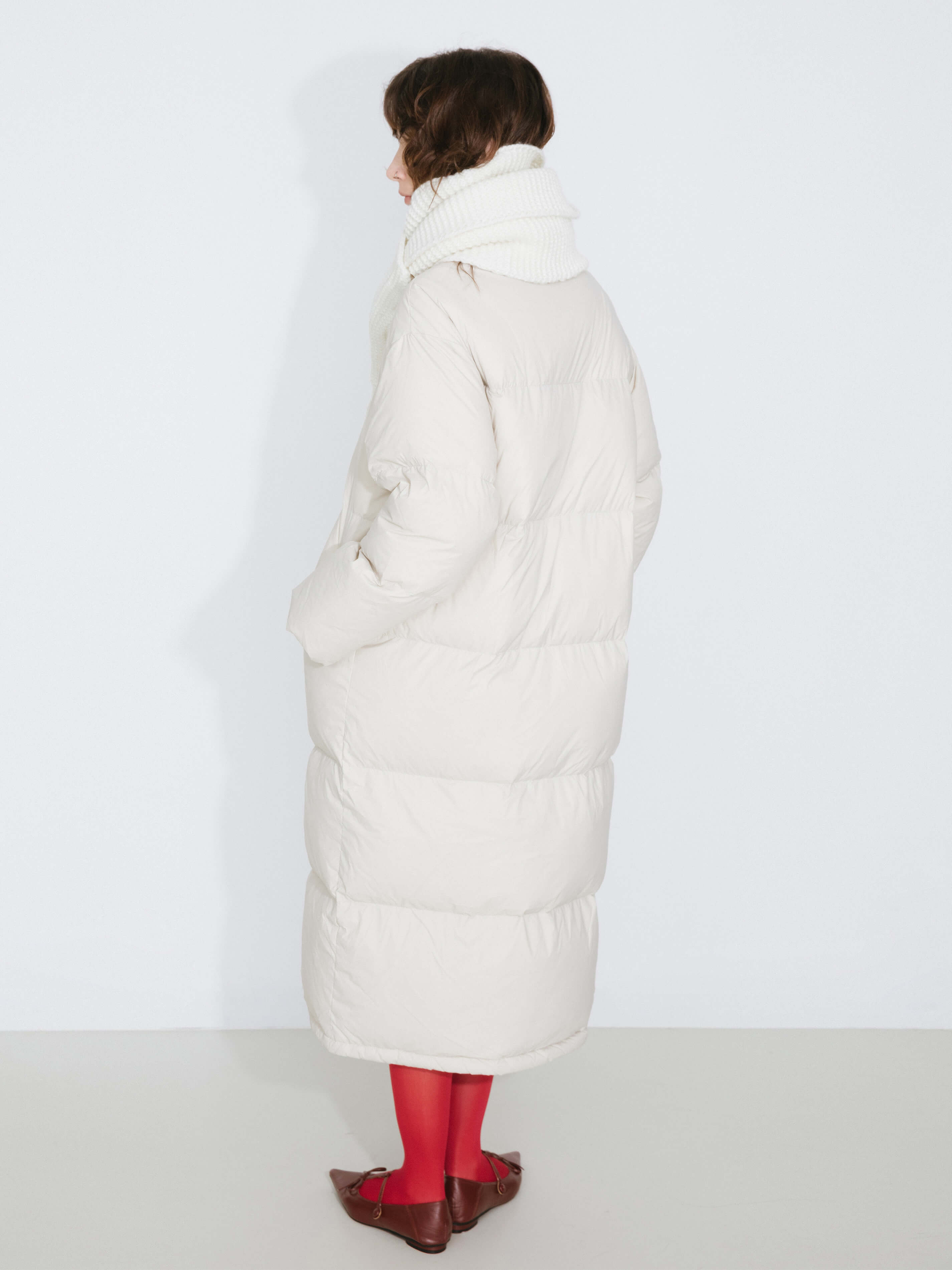 Long High Neck Zip Up Cocoon Down Coat-6