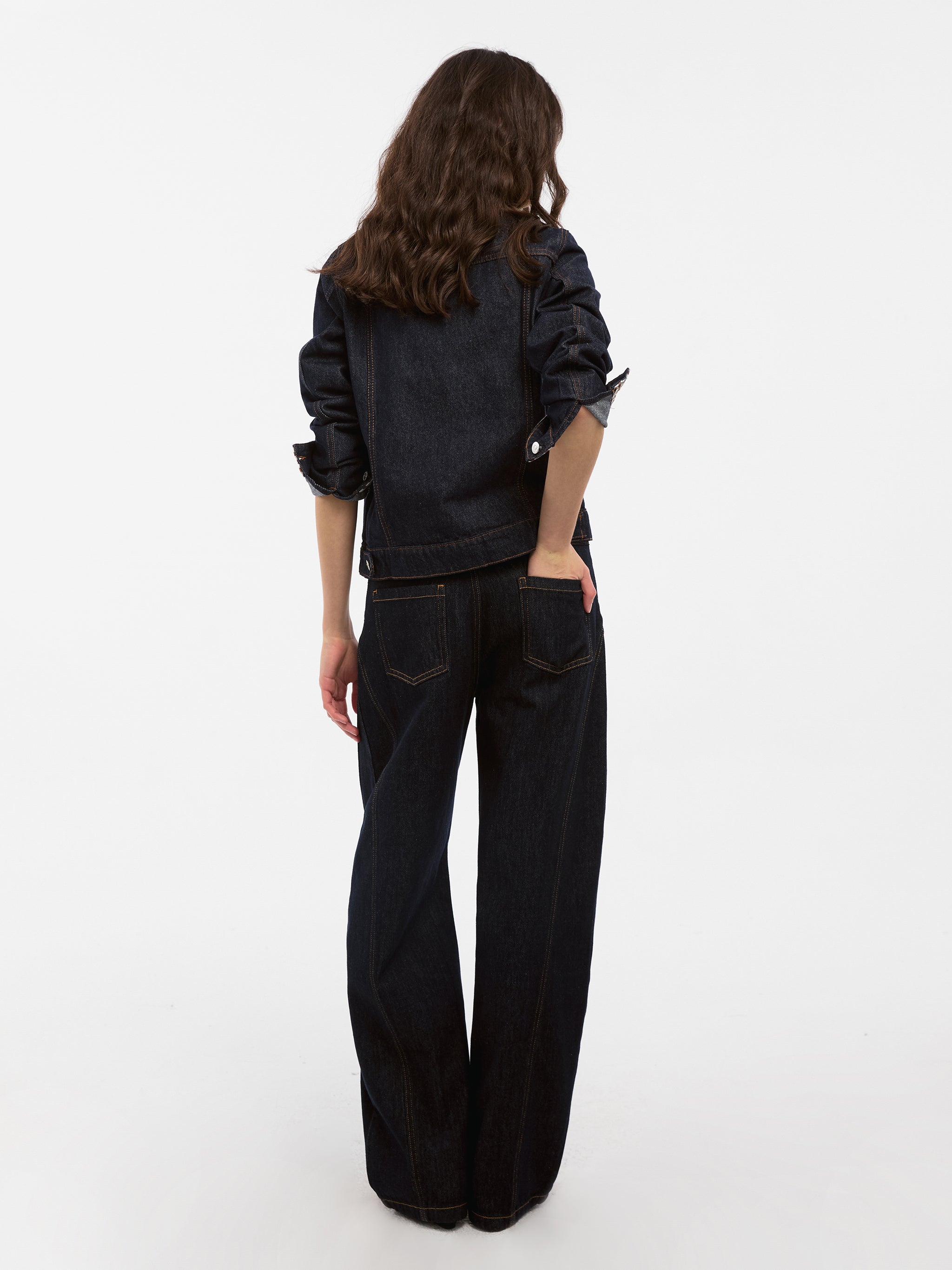 Color-Block High-Neck Denim Jacket-6